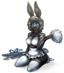  bunny_girl cubi feather_duster femsub furry kneeling latex maid solo thighhighs transformation 