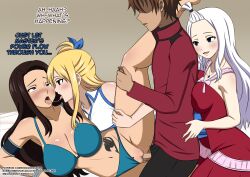  bisexual blonde_hair brown_hair cana_alberona censored doggos_doujins empty_eyes fairy_tail femsub harem long_hair lucy_heartfilia maledom mirajane_strauss sex spit_trail swimsuit text threesome vaginal white_hair 