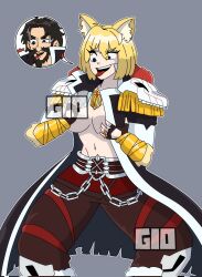  alternate_costume arcueid_brunestud beard black_eyes black_hair blackbeard_(fate) blonde_hair breast_fondling coat cosplay eye_color_change fate/grand_order fate_(series) femsub gio_bodyswap grey_background holding_breasts maledom naughty_face naughty_smile open_mouth phantasmoon pirate possession short_hair simple_background speech_bubble tongue tongue_out tsukihime 