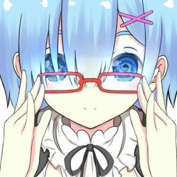 aniqi blue_eyes blue_hair female_only femdom glasses looking_at_viewer maid manip pov pov_sub re:zero_starting_life_in_another_world rem_(re:zero) short_hair smile solo spiral_eyes symbol_in_eyes