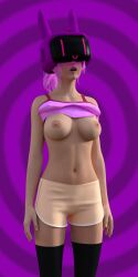 3d breasts breasts_outside crystal_(zko) drool erect_nipples female_only femsub helmet hypnotic_accessory open_clothes original pink_hair solo spiral tech_control theheckle z-tech_(zko)