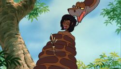 ahegao black_hair bottomless coils cum disney erection handsfree_ejaculation happy_trance hungrykaa imminent_vore kaa kaa_eyes male_only malesub mowgli nude open_mouth orgasm penis short_hair smile snake the_jungle_book tongue tongue_out topless