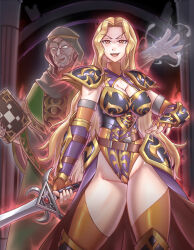 alternate_costume aura blonde_hair blush book breasts brigid_(fire_emblem) cleavage cleavage_cutout corruption evil_smile femsub fire_emblem fire_emblem_genealogy_of_the_holy_war fire_emblem_thracia_776 happy_trance hypnotic_magic large_breasts leebigtree magic maledom netorare nintendo orange_eyes smile sword thighhighs thighs veld_(fire_emblem) very_long_hair weapon white_eyes