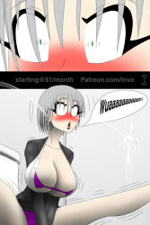  ahegao bare_legs blush bra cleavage femsub intorsus_volo large_breasts legs office_lady open_mouth panties parasite possession short_hair silver_hair sitting spread_legs squirting toilet tongue watermark 