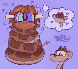  coils cow_girl disney femsub furry glasses happy_trance iris_(mesmirised) kaa kaa_eyes mesmirised non-binary_sub original simple_background stiff_tail tail the_jungle_book thought_bubble 