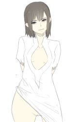 black_hair bottomless clothed_exposure dazed deeezel empty_eyes female_only femsub happy_trance ico open_clothes short_hair sketch traditional yorda