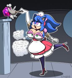  absurdres alternate_hairstyle amy_rose apron aware blue_hair chabble cleavage clothed dress feather_duster female_only femsub genderswap gloves green_eyes happy_trance high_heels inanimate_object large_breasts lipstick living_costume long_hair maid maid_headdress opera_gloves pink_eyes red_lipstick signature sonic_the_hedgehog sonic_the_hedgehog_(series) spiral_eyes tagme text thought_bubble transformation transgender 
