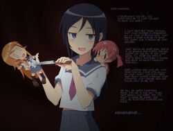 animated animated_gif ayase_aragaki blue_eyes blue_hair caption doll empty_eyes female_only femdom happy_trance knife looking_at_viewer male_pov manip midiman open_mouth oreimo pompom_(manipper) pov pov_sub smile text turning_the_tables very_long_hair yandere 