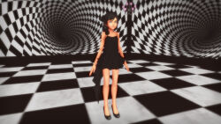 3d biliocho black_hair expressionless female_only femsub kingdom_hearts open_mouth short_hair spiral_eyes standing standing_at_attention symbol_in_eyes xion_(kingdom_hearts)