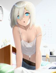  all_fours animated animated_gif blue_eyes cleavage female_only flower hair_ornament hamakaze_(kantai_collection) kantai_collection manip muddle_(manipper) open_mouth short_hair silver_hair skirt spiral_eyes suzuharu_toufu symbol_in_eyes tank_top 