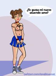 ava_(avabluecat) avabluecat breasts collar cuffs empty_eyes rope shoes skirt socks spanish tagme text
