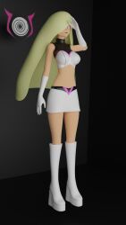  3d aether_foundation blonde_hair boots empty_eyes happy_trance high_heels knee-high_boots long_hair lusamine nintendo pink_eyes pokemon pokemon_(anime) saluting standing_at_attention team_hypno uniform 