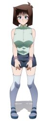  absurdres blue_eyes bracelet brown_hair clothed empty_eyes expressionless female_only femsub kdtwifi large_breasts short_hair shorts simple_background solo standing tank_top tea_gardner thighhighs white_background yu-gi-oh! 