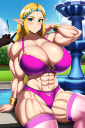  abs ai_art blonde_hair blush bra bracelet breath_of_the_wild cleavage earrings elf elf_ears empty_eyes female_only femsub finger_snap huge_breasts large_hips long_hair looking_at_viewer manip misterman4_(manipper) muscle_girl nintendo panties princess_zelda stable_diffusion_(ai) tagme the_legend_of_zelda thighhighs 