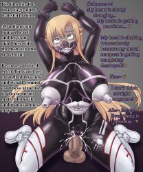 anus asuna blonde_hair boots breasts chains corruption cum dialogue discolored_nipples femsub heterosexual huge_breasts huge_nipples knee-high_boots latex long_hair mahou-ya maledom nightmare_fuel open_mouth penis phantom_penis pussy sex sword_art_online text topless vaginal 