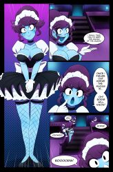  comic female_only fishnets high_heels kobi94 large_breasts maid maid_headdress original purple_hair speech_bubble text transformation twilight_house zombie 