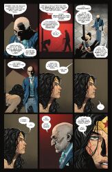 bald black_hair blood bruise clothed dc_comics dialogue elderly english_text femsub henry_charles kneeling maledom official resisting restrained text weak_resistance wine wonder_woman