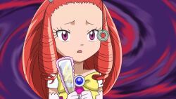  animated animated_gif coin crown curly_hair femsub gloves hat hypno jewelry long_hair manip nintendo open_mouth pendulum pokemon pokemon_(anime) pokemon_(creature) pompom_(manipper) princess princess_allie red_hair reflection spiral_eyes symbol_in_eyes 