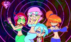 aged_up ahoge alternate_costume amitie arle arm_warmers arms_above_head blue_hair choker cleavage dancer earrings eyebrows_visible_through_hair eyelashes femdom femsub green_eyes happy_trance harem_outfit hat heterochromia hypnoscream large_ass large_breasts malesub midriff multiple_girls multiple_subs navel non-binary_sub open_clothes orange_hair ponytail pride_colors puyo_puyo red_hair ring_background ringo_andou shiny_hair sig spiralwash_eyes straight-cut_bangs twintails vest wide_hips yellow_eyes