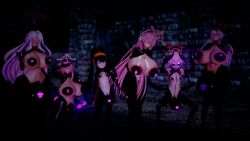 3d ahoge arms_behind_back bangs black_hair blindfold blue_archive blush cat_ears character_request chastity corruption cuffs flat_chest futanari futasub fuuka_aikiyo glowing hair_ornament halo hanako_(blue_archive) happy_trance hat hina_sorasaki horns koharu_(blue_archive) koikatsu! kuromaru living_costume long_hair looking_at_viewer m.u.g.e.n. monokuromulite multiple_girls multiple_subs navel null_bulge open_mouth pad_lock pasties pink_eyes pubic_hair reverse_bunnysuit saluting small_breasts smile spread_legs squatting straight-cut_bangs sweat tongue twintails very_long_hair