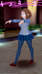 3d brown_hair empty_eyes femsub hypnotic_music large_breasts latinkaixa my_hero_academia ochaco_uraraka school_uniform short_hair zombie_walk
