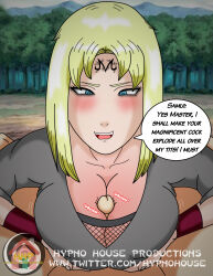  absurdres blonde_hair breasts clothed corruption dragon_ball femsub huge_breasts hypnohouse large_breasts maledom naruto_(series) paizuri penis pov pov_dom samui text 