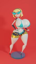  3d aegis_(persona) ass_expansion bimbofication blonde_hair breast_expansion breasts cl0wn corruption doll dollification femsub happy_trance headphones huge_breasts hypnotic_accessory knick_knack large_breasts persona_(series) persona_3 robot robot_girl short_hair sunglasses sunny_miami swimsuit transformation 