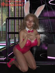  3d altered_perception ass bimbofication blonde_hair choker cleavage creativeguy59 erect_nipples expressionless fake_animal_ears female_only femsub high_heels large_breasts leotard long_hair original pink_eyes ribbon solo text 