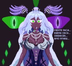 angel black_skin collar hypnotic_accessory hypnovember nyarukavt pixel_art text virtual_youtuber white_hair wings zoel_angel