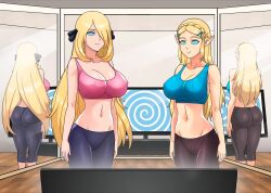  animated ass blonde_hair breasts breath_of_the_wild cleavage cynthia elf_ears erect_nipples female_only femsub hair_covering_one_eye happy_trance hypnotic_screen large_ass large_breasts leggings midriff mirror navel nintendo pokemon pokemon_diamond_pearl_and_platinum princess princess_zelda reflection shinzu smile spiral spiral_eyes sportswear standing symbol_in_eyes the_legend_of_zelda very_long_hair video yoga_pants 