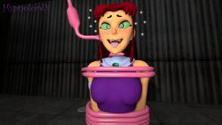 3d alien alien_girl bare_shoulders brain_drain brain_injection breasts dc_comics female_only femsub green_eyes happy_trance hypnolordx open_mouth red_hair smile source_filmmaker starfire super_hero symbol_in_eyes teen_titans tentacles tongue tongue_out very_long_hair western