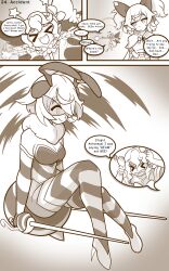 accidental_hypnosis angry antenna bappy_(hypnolandom) bee_girl bee_suit bow celtie_(world_flipper) comic disguised_hypnotist empty_eyes fairy femdom femsub floating happy_trance high_heels hypnovember sword tagme text visor wings