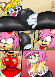  amy_rose bodysuit breast_expansion breasts bulge doll dollification empty_eyes eyeshadow femsub furry latex malesub masturbation miles_tails_prower rubber smile sonic_the_hedgehog_(series) torn_clothes transformation zaicomaster14 