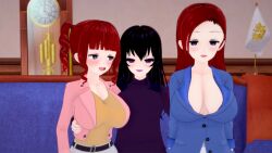 black_hair blue_eyes clothed cover empty_eyes expressionless female_only femdom femsub jessica_(ophelia's_dollhouse) long_hair milf mother_and_daughter multiple_girls multiple_subs ophelia's_dollhouse ophelia_(ophelia's_dollhouse) purple_eyes red_hair zenin1