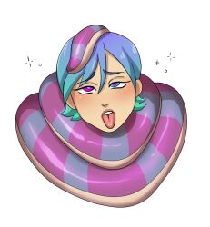 ahegao blue_eyes blue_hair blush coils dazed deareditor femsub kaa_eyes multicolored_hair open_mouth ring_eyes sabine_wren short_hair simple_background snake star_wars star_wars_rebels tongue tongue_out white_background