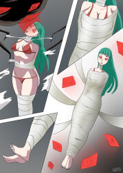 barefoot bondage comic dungeon_fighter_online feet femsub glatu green_eyes green_hair michelle_(dungeon_and_fighter) ping spider spiderweb symbol_in_eyes