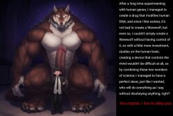 ai_art big_muscles collar furry giant male_only maledom malesub miniboy muscle_boy penis suit tech_control text white_eyes