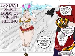  ass ass_expansion athypno bimbofication blue_hair bra breast_expansion breasts chubby cleavage clothed clothed_exposure dialogue english_text erect_nipples_under_clothes evil_smile eyelashes eyeshadow feminization grey_background grey_eyes gyaru heart itadori_yuji jujutsu_kaisen large_ass large_breasts leopard_print lipstick long_hair mahito makeup malesub midriff miniskirt navel red_hair resisting scrunchie shirt short_hair skirt smile speech_bubble stitches text thick_thighs thong transformation 