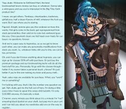 assertive_sub aware blue_hair caption caption_only cleavage femsub fishnets goth high_heels magion02 maledom monsieurchuchote_(writer) text thighs