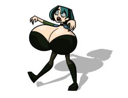  black_hair blue_hair breasts female_only femsub goth gwen_(total_drama) huge_breasts hyper_breasts hyperflannel open_mouth short_hair solo spiral_eyes symbol_in_eyes total_drama white_background zombie_walk 