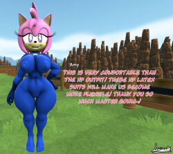  3d amy_rose ass bodysuit bottomless breasts erect_nipples erect_nipples_under_clothes exkaizuhan female_only femsub furry happy_trance hedgehog_girl large_breasts latex nipples nude open_mouth pussy sonic_the_hedgehog_(series) text topless 