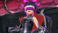  3d armor bare_shoulders breasts cables chair corruption custom_maid_3d_2 fate/grand_order fate_(series) female_only femsub gloves headphones helmet lemon_tick mashu_kyrielight open_mouth pink_hair restrained short_hair sitting solo tech_control visor wires 