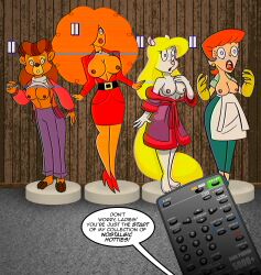  ambiguous_pov androgynous_dom animal_ears animaniacs apron barefoot bear_girl blonde_hair breasts breasts_outside brown_hair cartoon_network cleavage clothed_exposure control_indicator crossover curly_hair dexter's_laboratory dialogue display earrings english_text exposed_chest feet female_only femsub furry gloves high_heels jewelry large_breasts lipstick long_hair maggotmike makeup milf minerva_mink mom_(dexter's_lab) multiple_girls multiple_subs nipples non-human_feet open_clothes pov_dom powerpuff_girls rebecca_cunningham red_hair red_lipstick remote_control robe sara_bellum short_hair signature speech_bubble surprised symbol tail talespin tech_control text time_stop very_long_hair white_eyes whitewash_eyes 
