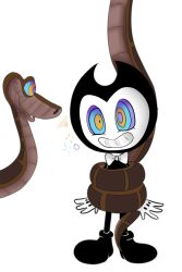 bendy_and_the_ink_machine bendy_the_devil billcipherspuppet black_background bondage bow_tie coils demon demon_boy disney horns hypnotic_eyes kaa kaa_eyes male_only maledom malesub simple_background smile snake snake_boy standing the_jungle_book