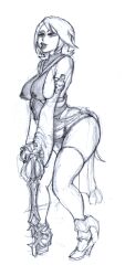 aqua_(kingdom_hearts) artist_request bent_over bimbofication breasts erect_nipples_under_clothes eyelashes female_only femsub high_heels keyblade kingdom_hearts large_breasts large_hips large_lips monochrome nipple_piercing open_mouth piercing short_hair sketch thighhighs