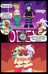 accidental_hypnosis bangs blonde_hair blue_hair comic crop_top dazed demon_girl denial dress drool elecbabble femsub glasses green_hair happy_trance horns humor hypnotized_dom hypnotized_hypnotist instant_loss kneesocks long_hair panty panty_and_stocking_with_garterbelt ponytail purple_hair red_skin scanty school_uniform self_hypnosis sleeping snoring spiral_eyes stocking sunglasses