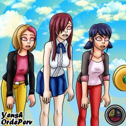  blonde_hair blue_hair erza_scarlet fairy_tail femsub hypno_beam jimmy_neutron_(series) marinette_dupain-cheng miraculous_ladybug ordeper_arts raygun red_hair spiral_eyes yensh zoe_lee 