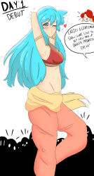 a_singular_fish armpits arms_above_head arms_behind_back blowing_kiss blue_eyes blue_hair blush bra braid chibi dancer dancing earrings eirika_(fire_emblem) eyebrows_visible_through_hair female_only femdom femsub fire_emblem fire_emblem_the_sacred_stones happy_trance heart hypnovember jewelry lipstick long_hair midriff nintendo one_eye_open open_mouth pants red_hair see-through simple_background smile spiral_eyes tethys white_background