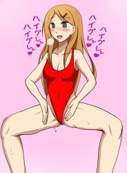 blonde_hair blush character_request copyright_request drool empty_eyes femsub green_eyes haigure happy_trance leotard open_mouth spread_legs sweat