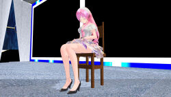 3d bare_legs biliocho breasts chair closed_eyes female_only femsub high_heels large_breasts legs long_hair luka_megurine pink_hair sitting skirt sleeping stage_hypnosis vocaloid 